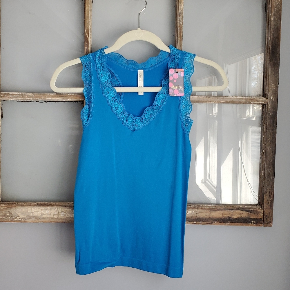 Lace Trim Racerback Tank Top - Picture 12 of 15